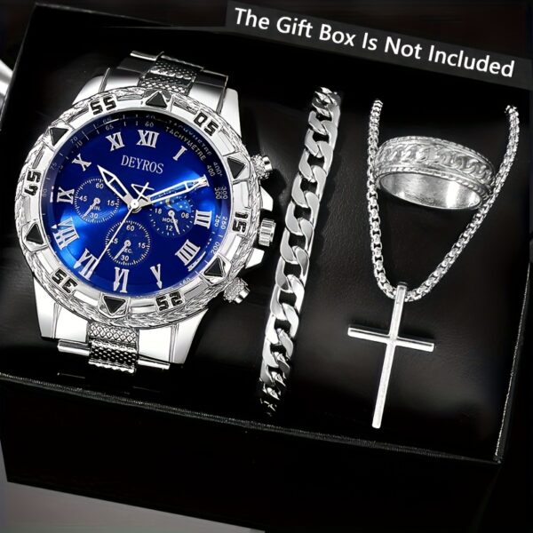 New Stylish Business Men'S Round Quartz Watch + Fashion Accessories Set, Perfect For Gifting To Friends And Family On Occasions Like Valentine'S Day, Easter, Ramadan, Birthdays, And Christmas. Eid Al-Adha Gift Set For Middle Eastern Recipients.