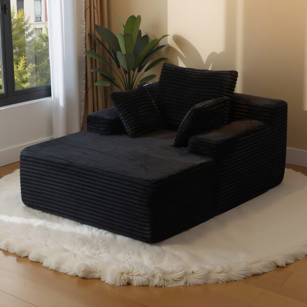 67" Oversized Chaise Lounge Chair - Soft Corduroy Modern Ergonomic Design with Memory Foam Cushioning, No Assembly Required Cozy Sleeper Sofabed for Living Room & Bedroom, Black, Lounge Chair for Bedroom, Bedroom Seating, Plush Furniture, Highquality Fabric, Comfortable Seating, Comfort Enthusiasts