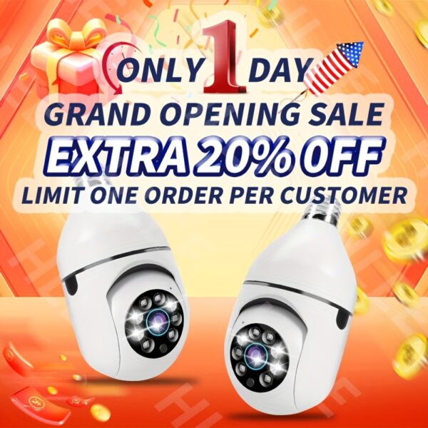 404169bb-b349-4630-845a-69ddec61e0cf.jpg 2pcs Smart HD WiFi Bulb Surveillance Camera, 360° Panoramic Monitoring, 1440P HD, with Motion Detection Alerts, Full-Color Day/Night Vision, Remote Two-Way Talk Via Smartphone, Protects Your Home/Yard/Shop Monitoring.