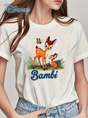 407b7c4e-84b2-48a5-bda1-9a445729a9f2.jpg Disney Officially Licensed Bambi & Butterfly Graphic 220g Cotton T-Shirt - All-Season Crew Neck Short Sleeve Tee with Single-Sided Print, Regular Fit for Men's Casual & Sportswear, Disney T Shirt