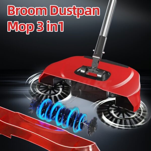 3-in-1 Cordless Push Broom Dustpan & Mop Combo Vacuum Combo Long Handle DesignDurable Plastic for Hardwood Floors & Tile - Space-Saving Multi-Functional Cleaning Tool for Home Use, Efficient Design Easy-to-CleanPet Hair