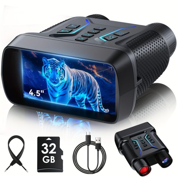 Night Vision Goggles - 4K Night Vision Binoculars For Adults, 4500mAh Rechargeable Infrared Binoculars With 4.5'' Large Screen, 8X Digital Zoom, 32GB TF Card To Save Photos And Videos For Camping, Outdoor And Hunting