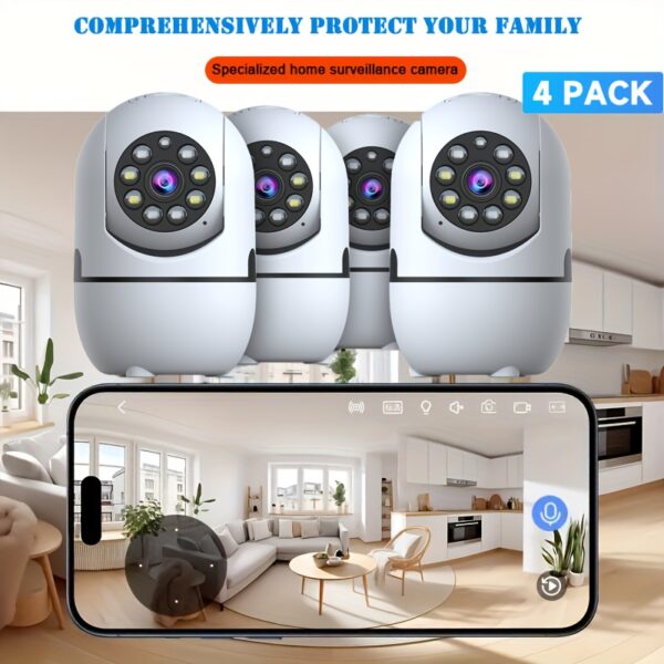 4 Wireless Security Cameras, 355° Rotation, Night Vision, Motion Detection, Two-Way Voice, Youngsters/Pet Monitoring, 2.4/5G WiFi, Cloud Storage and Up to 256G TF Card, Support Alexa