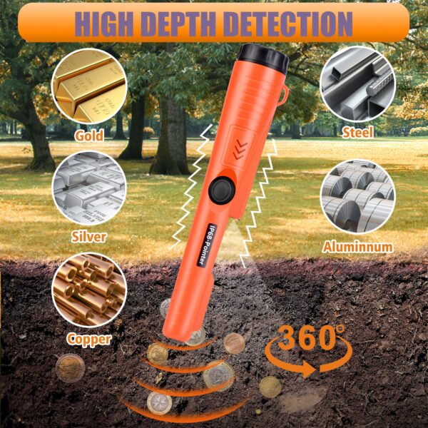 High Sensitivity Metal Detector Pinpointer IP68 Fully Handheld Wand with 360° Detection, LED Indicator, Buzzer Vibration - Portable Treasure Hunting Tool for Outdoor Adventures, Metal Detector, Outdoor Treasure Hunting, Vibrant Wrist Strap, Durable Plastic Body