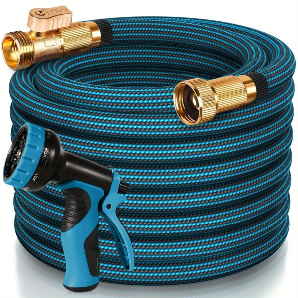100ft Heavy-Duty Rubber Garden Hose with 10-Function High-Pressure Spray Nozzle - Lightweight Non-Expandable 3/4" Diameter, US Standard Threads for Yard, Lawn, Car Wash & Outdoor Use (25/50/75/100ft Choosable), Garden Hose Nozzle, Lawn Care, Ergonomic Handle, Sturdy Build, Water Sprayer, Home Gardeners