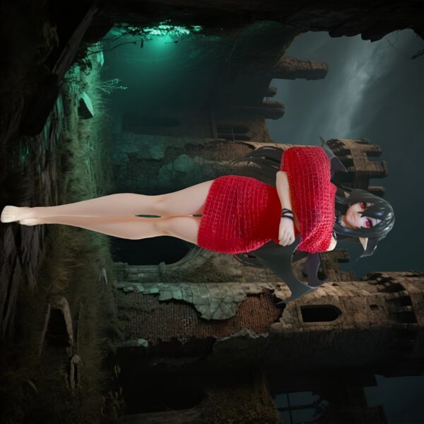 Elegant Anime Character Figurine: Features a stylish figure in a bright red dress, paired with an atmospheric storm-castle backdrop. Perfect for anime fans and collectors around the world