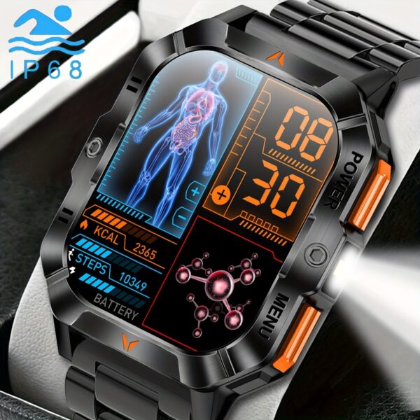 COIUSOR New Men's outdoor sports smartwatch, with a 2.01-inch display, built-in flashlight, LED lighting, over 100 sports modes, multiple languages, information reminders, answer/make calls, smartwatch, connected to iPhone and Android phones