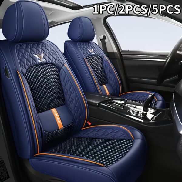 5-Seate Or 2 Front Or 1 Front Set Breathable Faux Leather Car Seat Covers - Stretchable Fit For SUVs, Sedans & Pickups, Easy Care With Sponge Fill