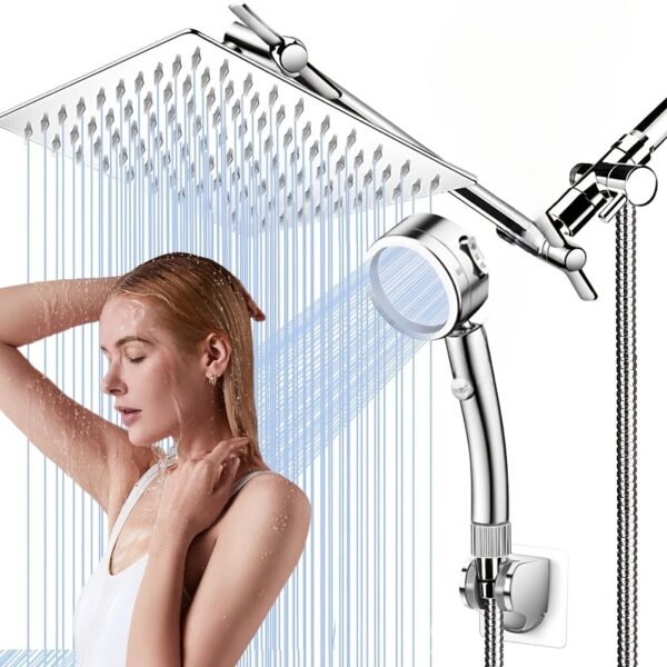 12 Inch High Pressure Rainfall Shower Head Handheld Showerhead Combo With 11 Inch Extension Arm, Anti-leak Shower Head With Holder Hose Bathroom Decor And Accessories Christmas Decorations For Home