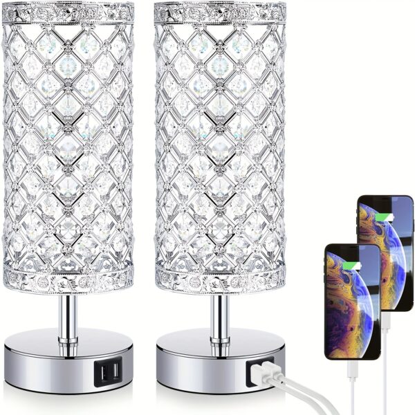 2 Pack/1 Pack Touch Control Crystal Table Lamp, Bedside Nightstand Lamps With 2 USB Charging Ports, 3-Way Dimmable, K9 Crystal Decorative Desk Lamp For Bedroom, Girls Guest Room, Living Room, Bulbs Included