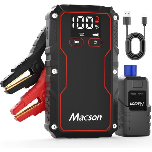 1000A Portable Car Jumper for 5.0L Gasoline/3.0L Diesel Engines, 12V Battery with LED Display, Dual USB Fast Charging, 5-Mode Flashlight, Intelligent Safety Protection, Anti-Short Circuit, Lightweight & Compact, Ideal for Emergencies, Safety Car Accessory | Rugged Design | Durable Casing