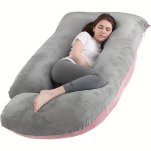 60-inch J-Shaped Full Body Pillow, Maternity Pillow, Maternity Full Body Pillow with Velvet Pillowcase, Full Body Pillow with Back, Leg, And Tummy Support, Helps Ensure Adequate, Comfortable Sleep