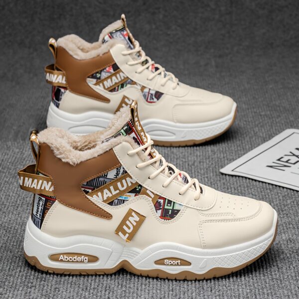 KOONEXY Men's -like Texture Winter Boots - Lace-Up Ankle-High (Short) Snow Boots with Golden-Tone PU Rims, Beige & Golden Colorway, Lace-Up Closure & Arch - Beige/Tan/Tan Color Options for Casual & Semi-Formal Use - Durable PVC Sole & Lining - Ideal for Ice, Snow, and Wet Conditions - Comfortable PU Material & Lace-Up Ankle - Suitable for Men's Winter Use