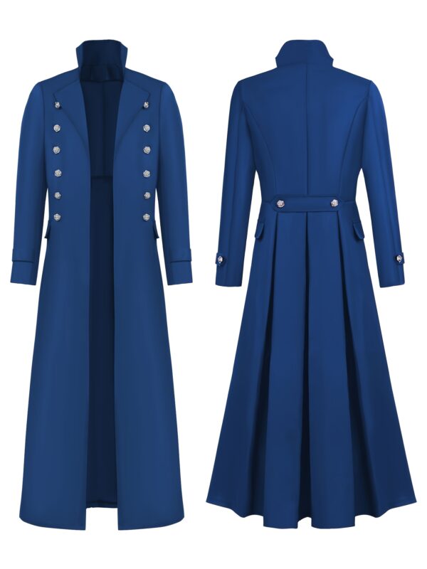 Vintage Double-Breasted Long Sleeve Coat for Men - Navy Blue, Regular Fit with Lapel Collar, Button-Up Front, Flap Pockets, Perfect for Halloween, Carnival, and Costume Parties, Halloween Costume | Classic Long Sleeve | Structured Design