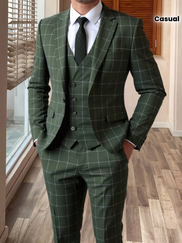 Men'S 3pcs Plaid Suit Formal Wedding Party Event Vintage Western Suit Casual Business Workwear Dress Suit