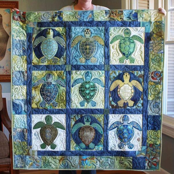 4605d3333ca44218b7daeb74d58d25cc-goods.jpeg Cozy Turtle Patchwork Flannel Blanket – Soft, Warm, and Vibrant with Unique Quilted Designs in Blue, Green, Yellow, and White – Perfect for All Seasons, Retro Style, Mixed Colors, Turtle Decor