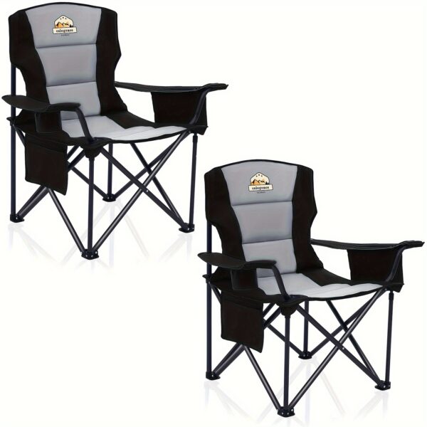 Oversized Camping Outdoor Heavy Duty Chair Set of 2 - Support 450 LBS, Carry Bag Included, Heavy People Padded Folding Camp Chairs With Lumbar Support, Cooler Bag, Mesh Cup Holder, Pocket - For Outdoor Enthusiasts & Heavy Individuals - Perfect for Camping, Tailgating, Sporting Events