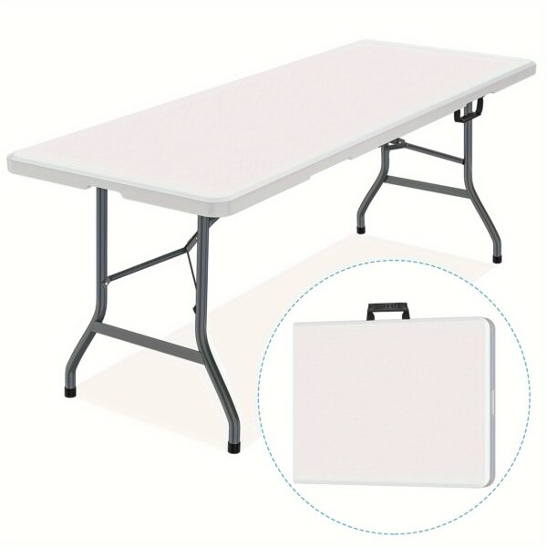 469921bb-9944-427a-a7b1-e34f92232562.jpg 6 ft Folding Table - Lightweight Portable Table for Indoor & Outdoor, Picnic, Camping, Board Game with Carrying Handle, Locks - White - For Families & Outdoor Enthusiasts - Perfect for Picnics, Camping & Game Nights