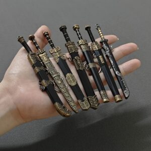 46afc660-fdae-41c4-bc8f-00325047f62a.jpg 7pcs Miniature Metal Swords Set, Ancient-Inspired Toy Pendant Collection, Military Theme, Durable Metal Construction, Ideal Gift For Game & Anime Enthusiasts, Ages 14+ (Sheath Included, No Display)