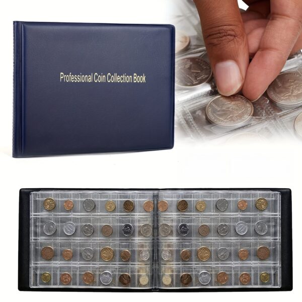240-Grid Professional Coin Collection Book with Cover – Large Capacity Storage Case for Coins, Stamps, and Collectibles, Blue PVC Binder with Clear Plastic Sleeves, Coin Organization | Stylish Cover | Durable Binding