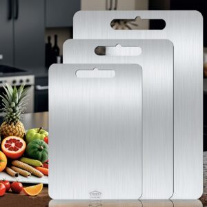 3pcs 304 Stainless Steel Cutting Board for Kitchen Meat Board Edge Smoothing Food Grade Stainless Steel Easy to Clean Kitchen Tool(S+M+L)