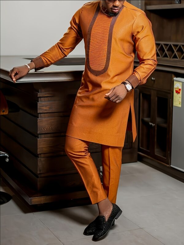 Men'S Casual Long-sleeved Two-piece Suit Mid-length Top And Trousers