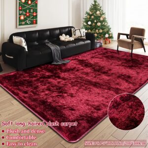 1pc Thick Soft Living Room Large Plush Mat for Home Decor | Burgundy Mercerized Velvet Light Fleece Material with Dense Sponge Padding, High-Quality Textured and Easy to Clean| Luxury Nordic Style Fabric Feels Great Underfoot Indoor Mat | for Bedroom Study Closet Christmas Romantic Atmosphere Creation in Wine Red Color | Ideal Gift Choice Autumn Season