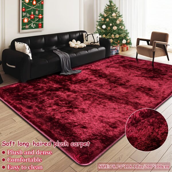 1pc Thick Soft Living Room Large Plush Mat for Home Decor | Burgundy Mercerized Velvet Light Fleece Material with Dense Sponge Padding, High-Quality Textured and Easy to Clean| Luxury Nordic Style Fabric Feels Great Underfoot Indoor Mat | for Bedroom Study Closet Christmas Romantic Atmosphere Creation in Wine Red Color | Ideal Gift Choice Autumn Season