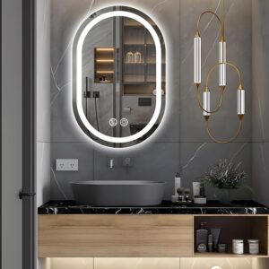 Premium LED Bathroom Mirror with Integrated Lighting | Fog-Free | Touch-Sensitive Dimmer | HD Clear Vision | Wall-Mounted Smart Memory | 24"x16" | Plug/Hardwired Easy Install | Modern Vanity Mirror for Makeup & Shaving | Bathroom Decor Essential