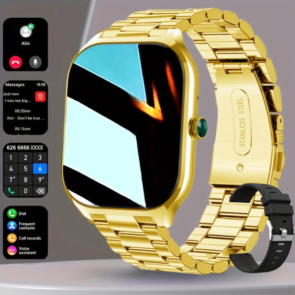1pc Coiusor Smart Watch for Men & Women - Elegant Golden-Tone Stainless Steel, 2.01" HD Display, Wireless Calls, USB Rechargeable, Wireless 5.2, Sports Modes, Pedometer, Message Notifications, Compatible with iPhone/Android
