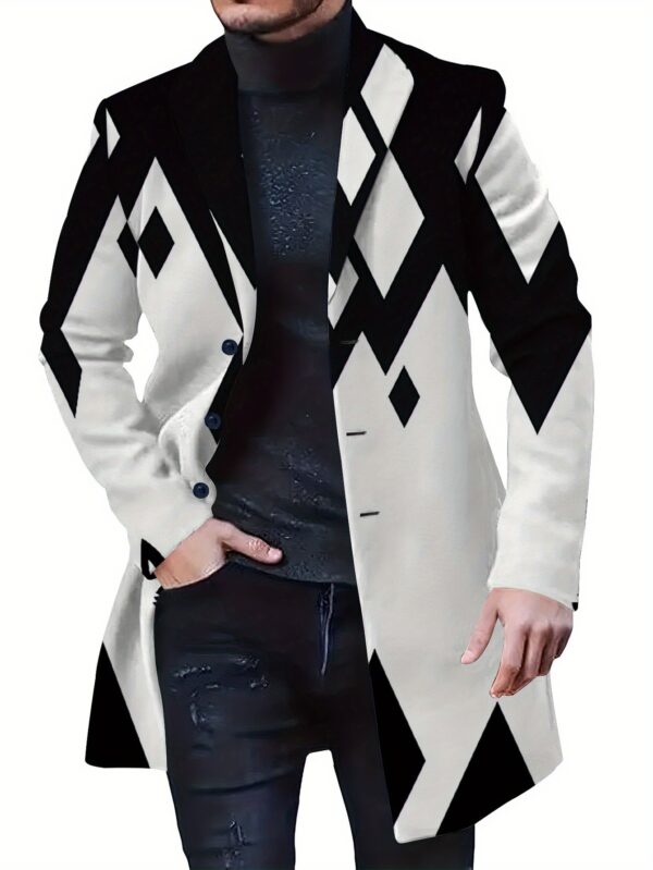 Men'S Plus Size Tweed Blazer with Bold Black & White Geometric Fox Print - Stylish Lapel Collar, Button-Up Front, Pockets, Regular Fit for Fall/Winter Casual Streetwear, Winter Outerwear, Bold Pattern Blazer, Quality Tailoring