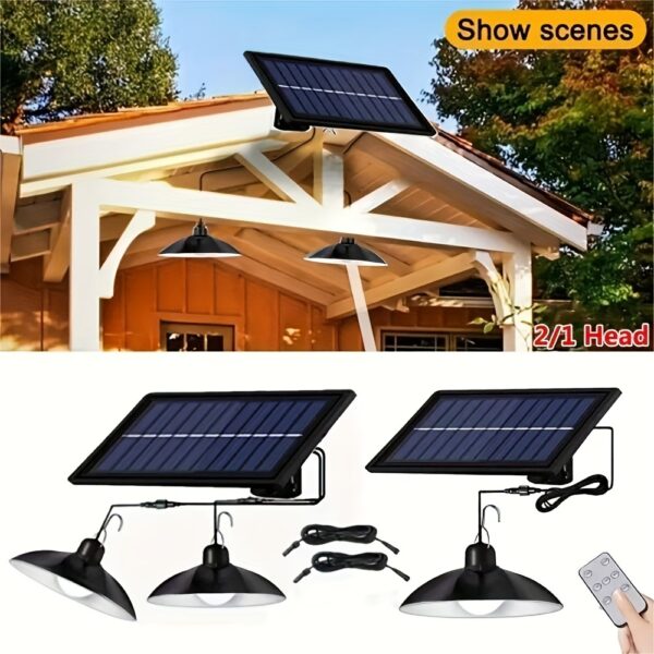 Solar Pendant Light,, Indoor Outdoor Rechargeable 2 Solar Powered LED Bulbs Shed Light Barn Lights With Remote Control Outdoor Solar Powered Security Flood Light For Wall Porch Shed Barn Garage Garden Patio