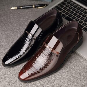 [Formal Slip-On Oxfords] Men's Formal Dress Shoes - Slip-On Business Oxfords with Pointed Toe | Glossy PU Upper & Non-Slip Rubber Sole | Elegant Footwear for Weddings, Office, Parties | All-Season, Durable, Classic Style