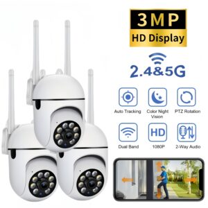 3pcs Set Of YI IoT Intelligent Monitoring Camera 1296P+3.0MP Dual HD 360 ° Panoramic+AI Humanoid Tracking 5G/2.4G Dual Band WiFi Two-way Voice+full-color Night Vision Mini Invisible Design For Indoor And Outdoor Use