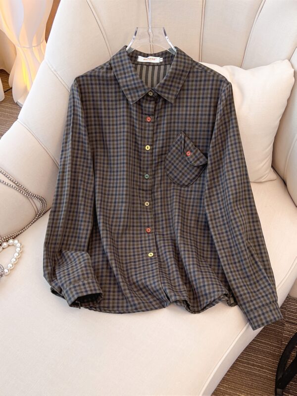 4ac37472-f93b-4a29-895d-f241e9ef692e.jpg Women's Casual Plaid Long-Sleeve Shirt | Polyester-Nylon Blend | Multi-Color Checkered Pattern with Red Buttons | Non-Stretch Fabric | Machine Washable | All-Season Comfort Fit | Classic Collared Design, Versatile Clothing | Stylish Buttonup | Polyester Blend