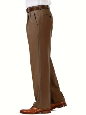 [Olive Green Casual Pants] Comfortable Olive Green Men's Regular Fit Solid Color Casual Dress Pants | Straight-Leg, Elastic Waistband with Belt Loops | Business Casual Wear for Office or Casual Attire