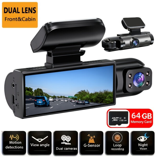 4af3654e5a194baba18efaa07a47f6c3-goods.jpeg 1080P Dual-Lens Driving Recorder - Wide-Angle Front And In-Car Recording, Infrared Night Vision, Loop Recording, 3.16-Inch IPS Screen - High Definition Driving Recorder, Safe Driving