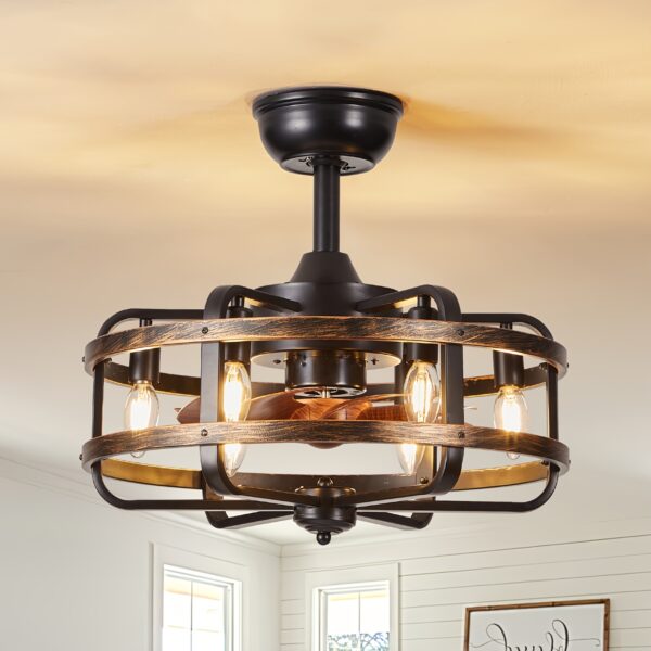 4b3b7bee-efae-41cb-a364-944762bad800.jpg Caged Farmhouse Ceiling Fans With Lights, 18 Inch Flush Mount Vintage Rustic Fndeliers Ceiling Fan Bedroom 6 Light E12 Bulb Base
