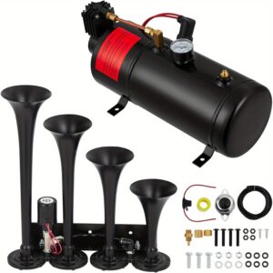 Train Horn Kit 4 Horns 12V, 135 DB truck Air Horn Kit with 0.8 Gallon Tank &150 PSI Air Compressor, Train Horns for Pickup Trucks, Car, Motorcycle, Semi, for Jeep, RV, SUV