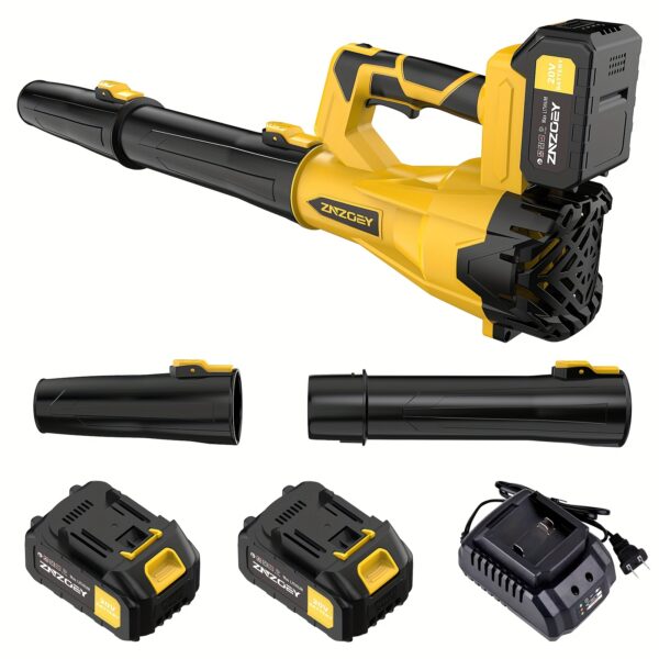 High Power Cordless Leaf Blower with 4.0Ah Batteries, 580CFM/160MPH, 6 Speed Levels & Extension Nozzle - Ergonomic Non-Slip Handle, Lightweight Design for Lawn Care, Yard, Snow, Pet Hair, Ideal Father's Day Gift, Best for Christmas