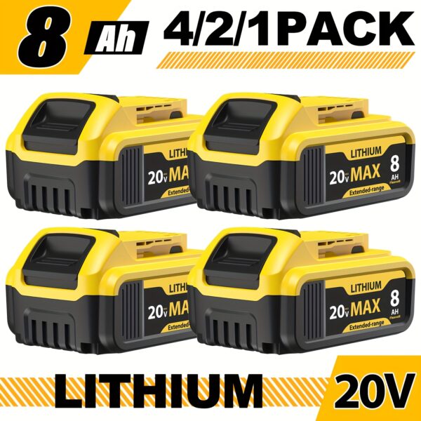 4cbb87e0-b153-47a0-873f-c9b477e42c3d.jpg Replacement Lithium Battery 20V 8.0Ah Available in Packs of 1, 2, Or 4, Compatible with Dewalt 20V Max Batteries Including Models DCB200, DCB201, DCB206, DCB210, And DCB203, Suitable for Use with 20V Chargers And Cordless Power Tools, Dewalt Tool, Dewalt De V Max