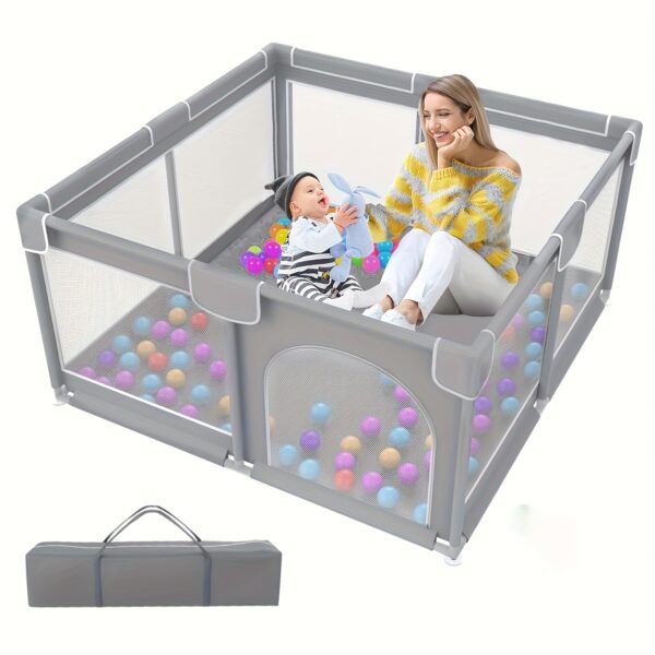 4e2ce35c-f8eb-4d36-aaad-194f0e5b1594.jpg Baby Playpen for Babies and Toddlers, Sturdy Indoor Baby Fence with Soft Breathable Mesh, Large Safety Play Yard for Kids Activity Center, Newborn Essentials (50"×50", Grey