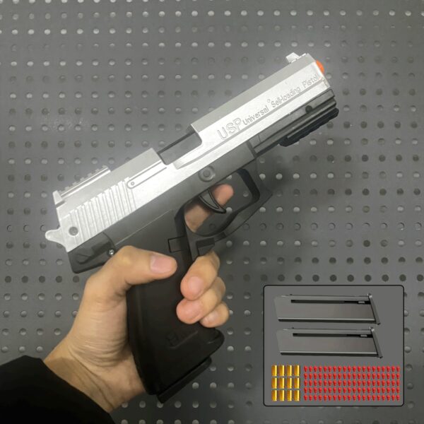 Semiautomatic USP Toy Pistol, High-Quality Model Toy Gun, Safe Bullets, Role-Playing Prop, Military Cosplay, Black/Silvery-Black Toy Gun