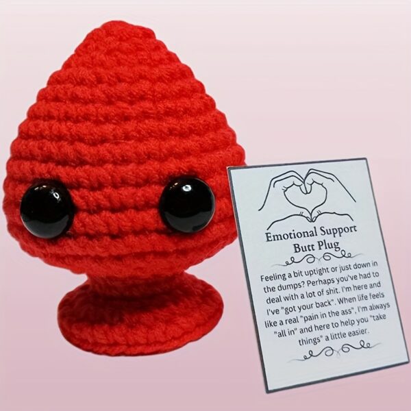 [Funny | Handmade] 1pc Funny Handmade Crochet Plug Ornament with Inspirational Card | Emotional Support, Mixed Colors (Purple, Pink, Teal) | Perfect Gift for Men and Women, All Seasons, Humorous Decoration, Whimsical Plug Design, Expressive Eyes