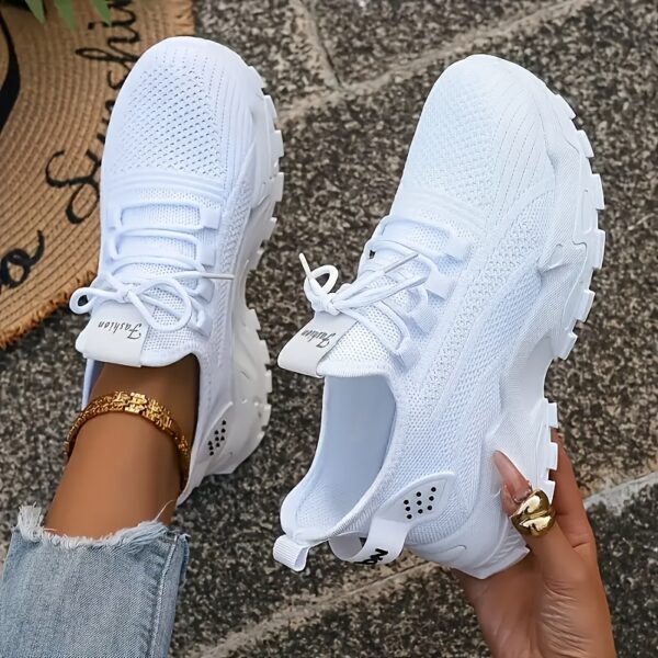 Women'S Breathable Knit Sneakers - Lightweight Summer Running Shoes with Cushioned Support, White Low-Top Design for Casual & Outdoor Wear, Casual Footwear | Modern Sneakers | Comfortable Fit
