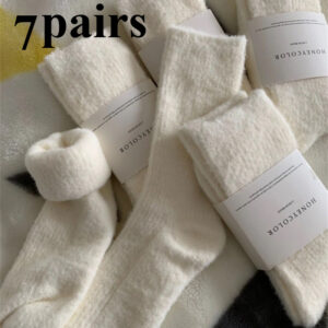7 Pairs Luxury Cashmere Wool Socks for Women, Soft Color, Smooth Solid Color Matching All Seasons Warm and Sweat-Absorbing Sleeping Outdoor Sports Socks, Women'S Outdoor Socks