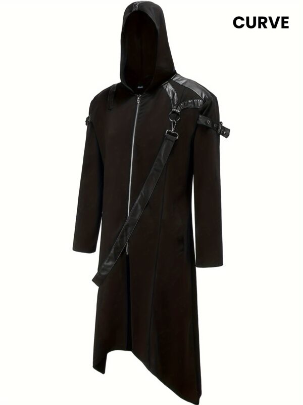 Plus Size Woman/ Men Halloween Gothic Costume Front Zipper Long Sleeves Strappy Hoodie Jacket for Cosplay Role-Playing Party Outfits