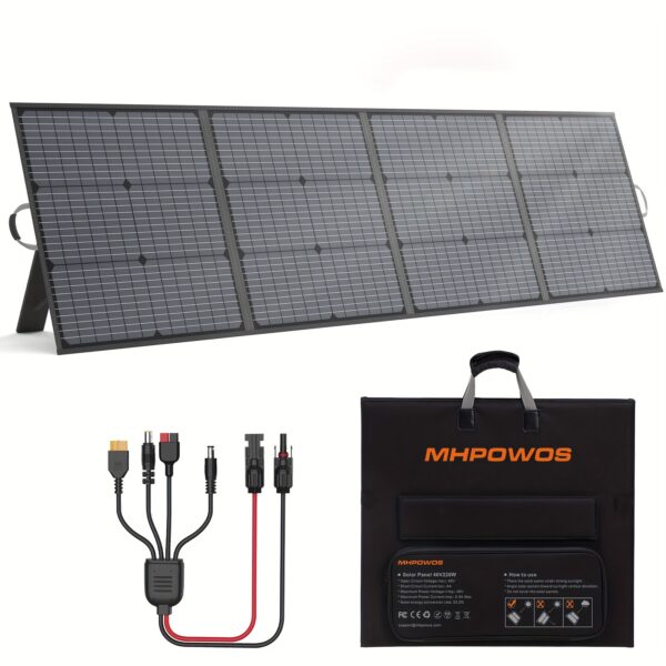 MHPOWOS 220W Portable Solar Panel for Power Stations, High-Efficiency 40V Foldable Design with 4 Kickstands & Solar Cable, 23.5% Efficiency, Ideal for Camping, RVs, and Outdoor Power Systems - Black