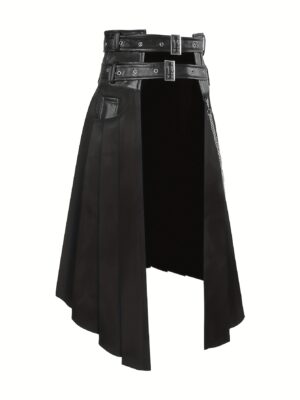 [Gothic Highland Kilt] 1pc Men's Gothic Scottish Highland-style Kilt - Elegant Mens Skirt Alternative with Belt, Machine Washable Non-Stretch Fabric - Formal & Costume Party Outfit for Themed Events, Renaissance Fairs, Casual Attire - Solid Black Color with Zipper Closure & Chain Strap Detailing - Relaxed Fit for Comfort - Ideal for Halloween & Themed Parties, Halloween Costumes for Men, Plus Size Halloween Costume, Costume Halloween, Scary Halloween Costumes, Halloween Costume Plus Size