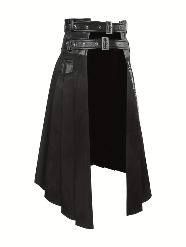 [Gothic Highland Kilt] 1pc Men's Gothic Scottish Highland-style Kilt - Elegant Mens Skirt Alternative with Belt, Machine Washable Non-Stretch Fabric - Formal & Costume Party Outfit for Themed Events, Renaissance Fairs, Casual Attire - Solid Black Color with Zipper Closure & Chain Strap Detailing - Relaxed Fit for Comfort - Ideal for Halloween & Themed Parties, Halloween Costumes for Men, Plus Size Halloween Costume, Costume Halloween, Scary Halloween Costumes, Halloween Costume Plus Size